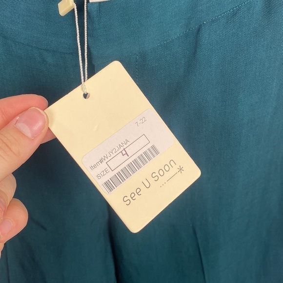 Anthropologie See U Soon Dark Tourquoise Green Tapered Linen Trouser Dress Pants - Picture 6 of 16